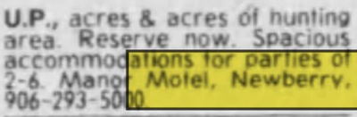 Manor Motel - Nov 1982 Ad